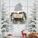 Christmas Lighted Wreath Gnome Xmas Gnome Door Wreath Artificial Santa Xmas Hanging Sign for Door Window Wall Decorations Farmhouse Christmas Home Decor(Silver)