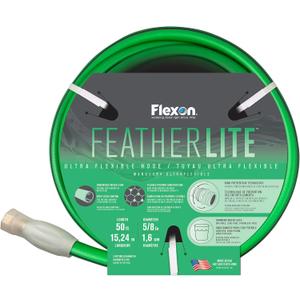 Flexon Featherlite 5/8" x 50-Foot Ultra Flexible Drinking Water Safe Garden Hose  Heavy Duty, Kink-Resistant, Lightweight, Durable, Ideal for Lawn, Garden, and Outdoor Use