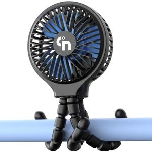 Portable Stroller Fan, USB or Rechargeable Battery Operated with 3 Speeds and 360°Rotate, Cooling Clip On for Baby Crib Travel Car Seat Black