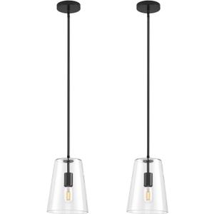 Black Big Pendant Lights Kitchen Island - Clear Glass Pendant Light Fixture Multiple Stems Rods 3 Units 12 Inch 3 Units 4 Inch (2 Pack Black Downrod Pendant with 7.5in W 9.5in H Shade)