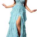 Women's Sequin Tulle Prom Dresses Summer Formal Evening Gown Spaghetti Wedding Bridesmaid Party Cocktail Maxi Dress (Large)