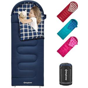 KingCamp 45F Kids Sleeping Bag, Lightweight Waterproof & Compact Flannel Sleeping Bags Cold Weather & Warm Youth Essentials Gear Accessories for Camping, Fits 10-12 Children up to 5'5" Tall (66.9" x 27.5", 8.6F ~44.6F Navy Left)