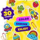 Dan&Darci Shrink Art Craft Kit for Girls and Boys Ages 6-12 - Shrink Magic Charm Making Kit with 30 Pre-Cut Shrink Plastic Templates - Kids Craft Birthday Gift for 7 8 9 10 Year Olds