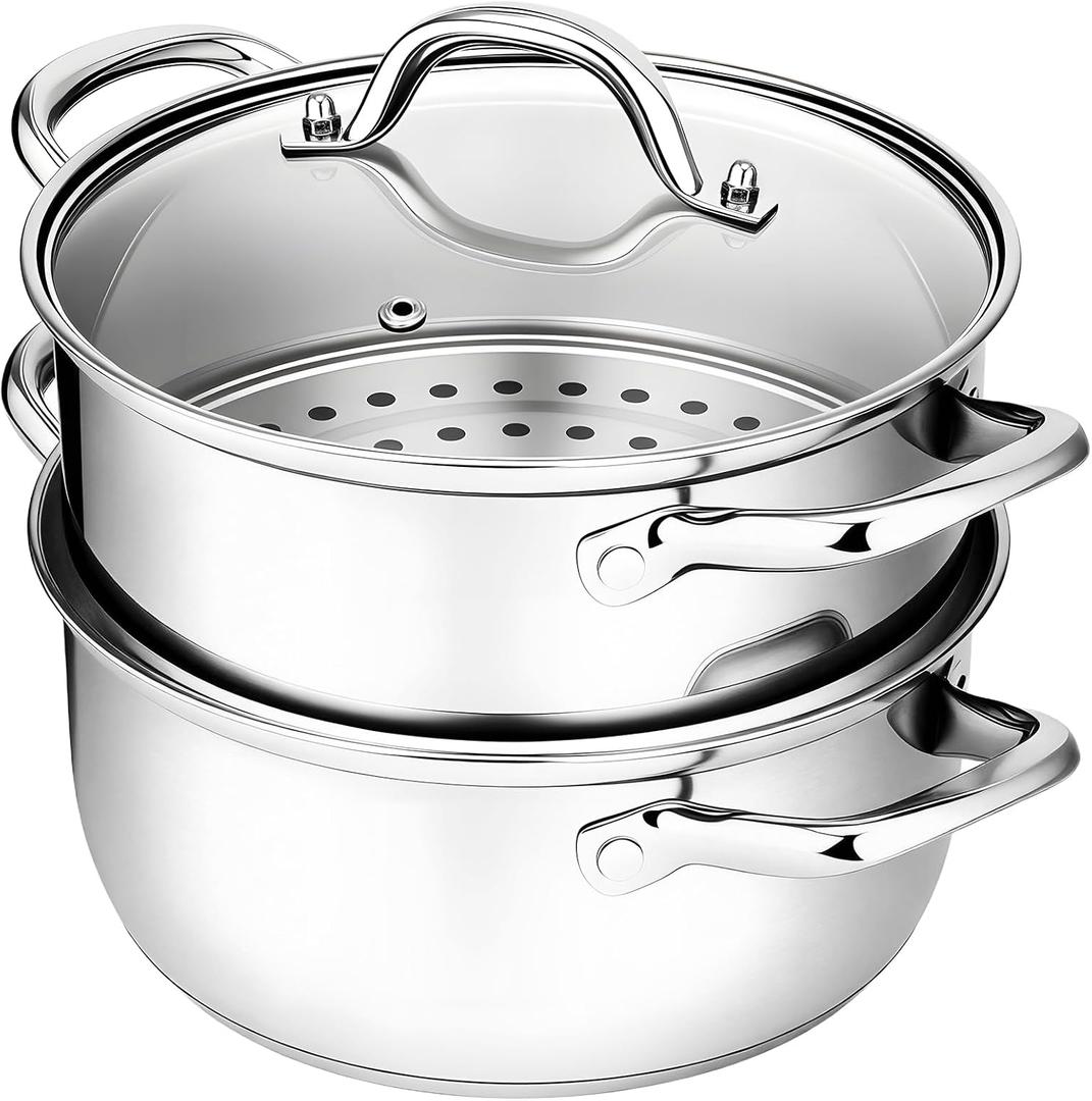 Chefbee Stainless Steel Steamer Pot - 3.2QT Steamer for Cooking with Food Basket, Steaming Cooking Pot Kitchen Cookware for Vegetable, Food, Dumplings, Soup