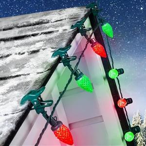 C9 LED Christmas Lights Outdoor with 110 Spring Clips, 65FT 110 LED C9 String Lights Waterproof Connectable for Roofline Patio House Yard Windows Xmas Tree Indoor Outdoor Christmas Decor, Red Green