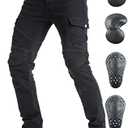 VNFOX Motorcycle Pants, Versatile Durable Motorcycle Jeans for Men & Women Riding Pants Trousers with Kenn & Hip Armor Pads, large, black