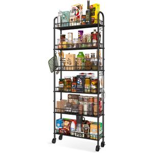 Slim Rolling Storage Cart with Wheels, Metal 6 Tier Mobile Shelving Unit Organizer Kitchen Utility Cart for Office Bathroom Kitchen Laundry Room Narrow Places (6inches)