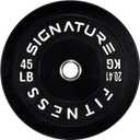 Signature Fitness 2" Olympic Bumper Plate Weight Plates with Steel Hub - 100% Virgin Rubber, Black, 45LB
