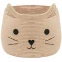 VK VKLIVING Animal Baskets Large Woven Cotton Rope Storage with Cute Cat Design Laundry Organizer for Towels, Blanket, Toys, Clothes, Gifts  Cat Toy Box Pet or Baby Gift Baskets 15"Lx14H" (Jute)