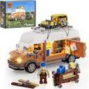 FUNWHOLE Carpentry Van Lighting BuildingBricks Set  Farm Woodworker Car Collectible Display Set 496 Pcs for Adults and Teen