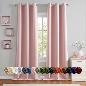 MIULEE Baby Pink Blackout Curtains for Nursery Bedroom 96 Inches Long 2 Panels, Thermal Insulated Room Darkening Drapes Solid Grommet Top Noise Reducing Living Room Window Treatments 40x96 Inch