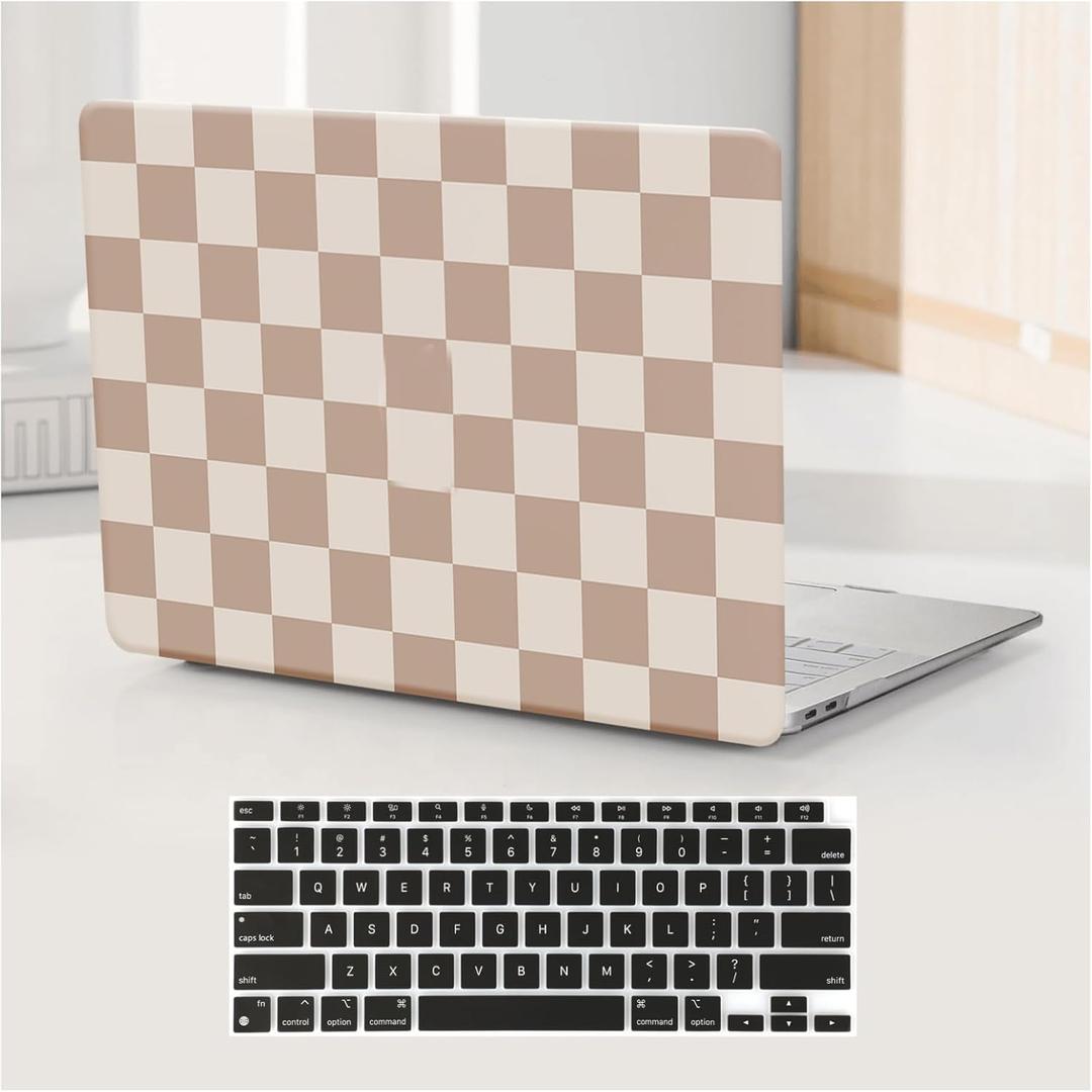 for MacBook Pro 14 inch Case 2026-2021 M5 M4 M3 M2 M1 Pro Max A3434 A3112 A3185 A3401 A2918 A2992 A2779 A2442,Textured Plastic Cream Hard Shell&Keyboard Cover for Mac Pro 14,Checkerd Neutral