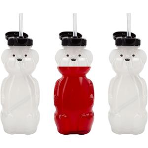 Cornucopia Brands Honey Bear Straw Cups (3Pack); 8Ounce Therapy Sippy Bottles w/Flexible Straws