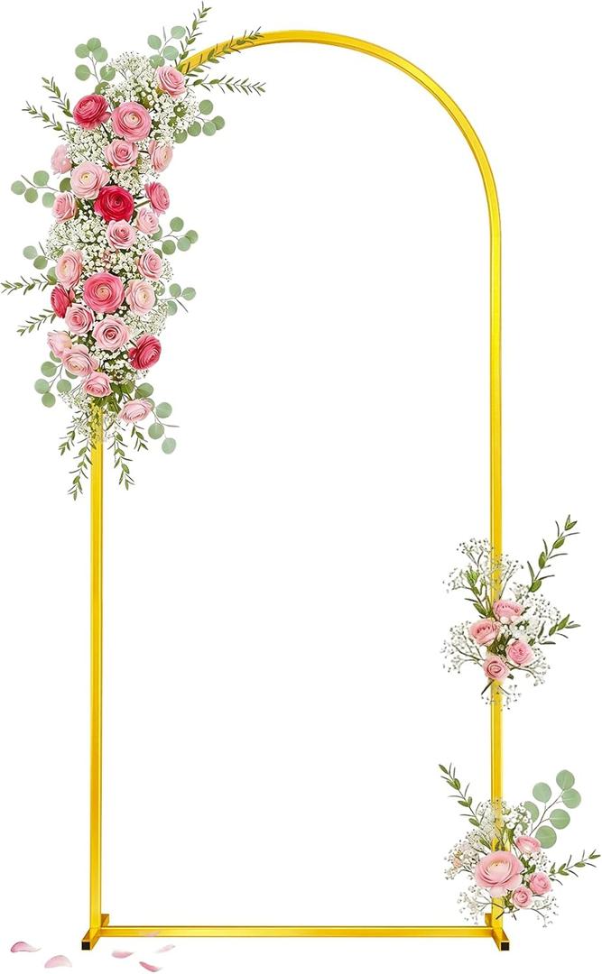 Toolterritary 6.6 FT Wedding Arch Backdrop Stand, Stable Heavy Duty Metal Wedding Arch Frame for Ceremony, Reinforced Balloon Arch Stand for Birthday Party & Baby Shower, Gold (6.6 x 3.3 FT(HxW))