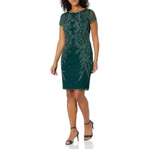 J Kara Women's All Over Embellished Sleeve Short Dress (18, Hunter Multi)