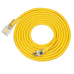 DEWENWILS 15ft 12/3 Gauge Indoor/Outdoor Extension Cord with LED Lighted End, SJTW 15 Amp/125V/1875W Yellow Outer Jacket Contractor Grade Heavy Duty Power Cable with Grounded Plug-HNCY15A