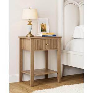 Fluted Nightstand, Farmhouse Night Stand with 1 Drawers, Mid Century Modern Side Accent Table,Bedside End Table for Bedroom, Living Room, Natural