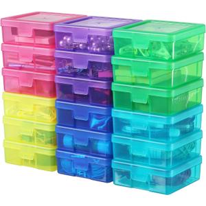 18 Pack Small Colored Plastic Hobby Art Craft Organizer, Mini Plastic Storage Containers with Latching Lid, for Pencil Box, Lego, Crayon (Colorful)