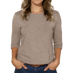 3/4 Sleeve Tops for Women Basic Crew Neck Fall Blouses Casual Fit T Shirts, Apricot, L