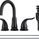 KPW Matte Black Bathroom Faucet 3 Hole, 8 Inch Widespread Bathroom Sink Faucet with Pop-up Drain Assembly and Supply Lines, Two Handle for Lavatory, Restroom