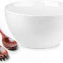 LAUCHUH Salad Serving Bowls, 5 Quarts Porcelain White Serving Bowl Extra Large Mixing Bowl with Spoon Set for Salad, Preparing, Pasta, Popcorn, Chips, Fruit, Vegetables, Christmas, 3 Pcs