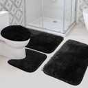 Bathroom Rugs Sets 4 Piece with Toilet Lid Cover Black, 4 Pieces Bath Mats. 2 bath mat ( 20"x32"+16"x24" ), 1 u shaped toilet mat ( 16"x20" ) and 1 toilet lid cover (18"x20" )