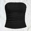 SOLY HUX Women's Tube Tops Summer Casual Ruched Strapless Sleeveless Crop Top Sexy Bandeau Tops (Black, S)