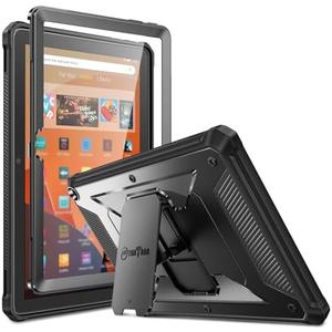 Fintie Shockproof Case for All-New Fire HD 10 Tablet (13th Generation 10.1", 2023 Release), [Tuatara] Rugged Unibody Hybrid Bumper Kickstand Cover with Built-in Screen Protector, Black