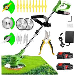 21V String Trimmer Cordless Battery Powered Weed Wacker, 2 X 2.0Ah Battery and a Charger, Brush Cutter Lawn Mower Edger Lawn Tool for Garden and Yard