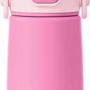 Fimibuke Kids Insulated Water Bottle with Straw Lid & Handle - 14oz BPA FREE 18/8 Stainless Steel Metal Tumbler Leak Proof Double Wall Vacuum Kids Cup Toddler Water Bottle for School Boys Girls (A5.Pink)