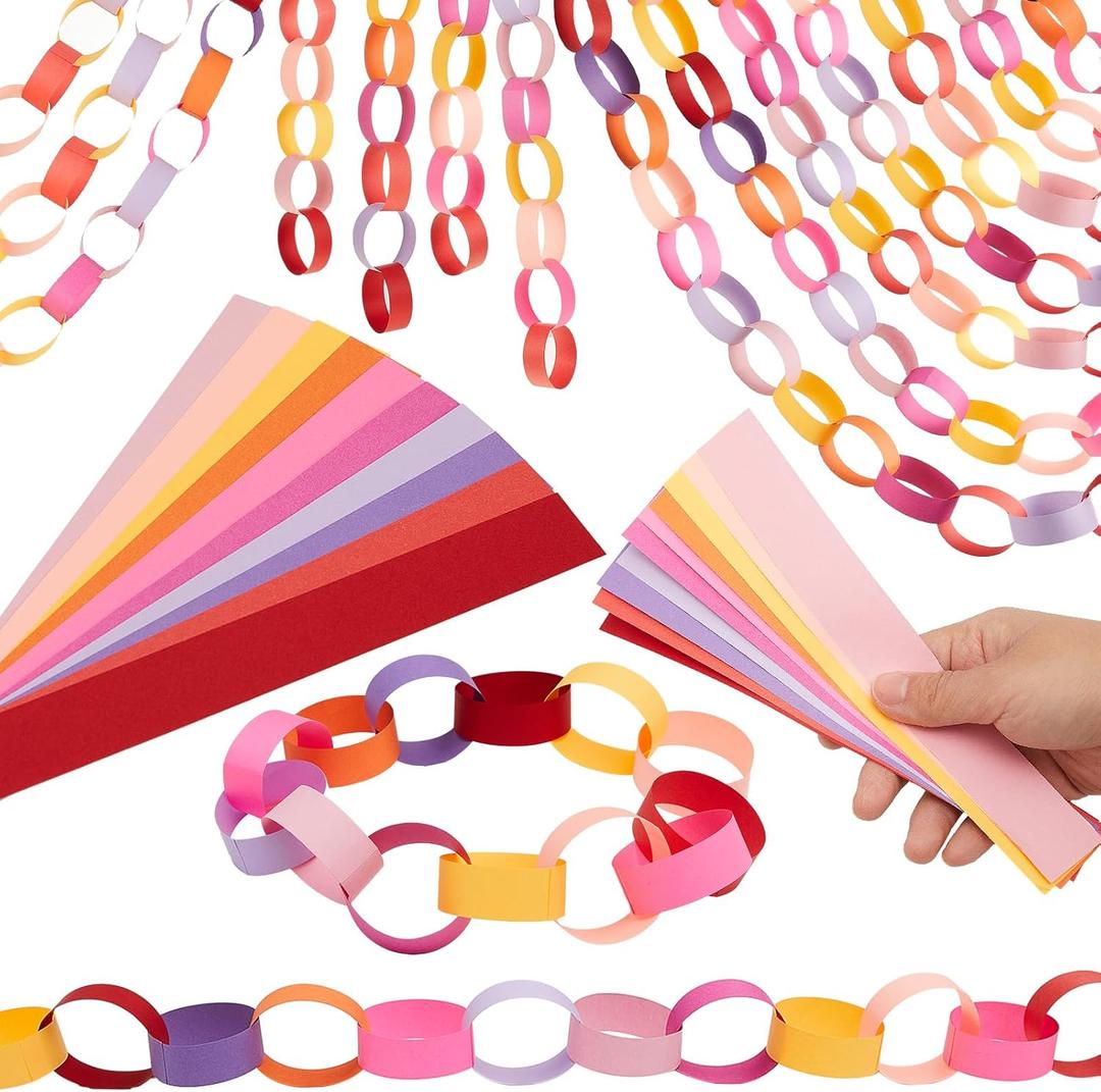 Lincia 600 Sheet Summer Paper Wedding Chain Garland Construction DIY Groovy Chain Strip 114 Feet Total Length 1 x 8 Inch Assorted Colored Paper with 2 Roll Double Sided Tape (Warm Color)
