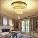 Flashing God Dia 20" Modern Crystal Chandelier for Dining Room Gold Ceiling Chandelier Flush Mount Ceiling Light for Living Room Bedroom Hallway