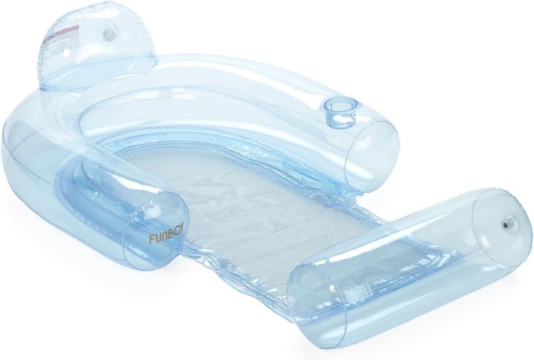 FUNBOY Clear Inflatable Mesh Pool Float 2-in-1 Pool Chair Float & Mesh Water Hammock 53" Pool Hammock Float for Adults Swimming Pool Accessories & Tanning Pool Lounger Float for Pool Party & Summer