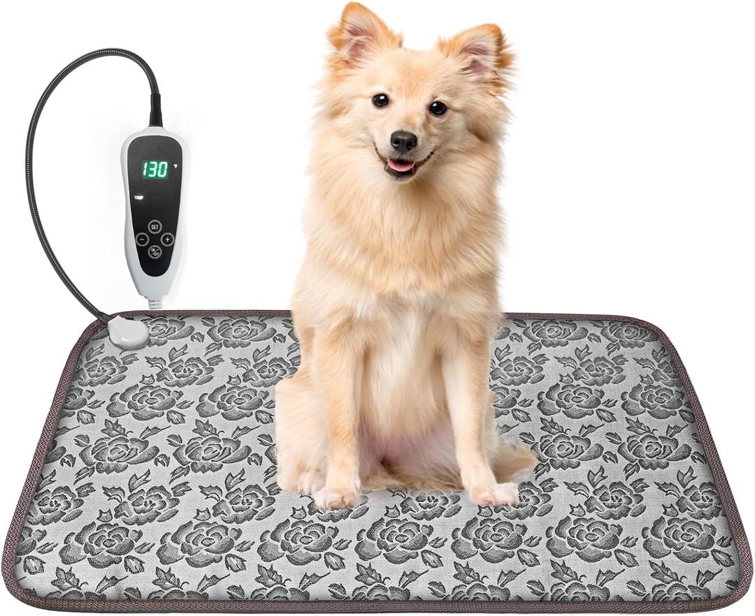 Dog Heating Pad for Dogs 28x18in Waterproof Pet Heating Pad Smart Thermostat Switch, Whelping Supplies Heated Dog BedAdding Wire Rope Wires Puppy Heating Pad Mat-Rose