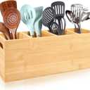 ChalkLit Bamboo Utensil Holder, Extra Large 4 Compartments Kitchen Wooden Utensil Holder Organizer for Countertop, Cooking Utensil Caddy Farmhouse Utensil Crock, Efficient Cooking Tools Storage (Natural)