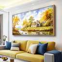 ERQINHUA Canvas Wall Art For Living Room Farmhouse Dining Room Home Wall Decor For Bedroom Office Wall Decoration Yellow Pastoral Creek Landscape Painting Wood Frame Prints Pictures Artwork 20"x40"