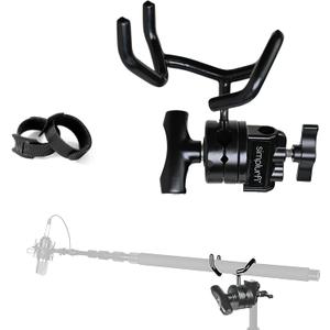 Microphone Boom Pole Mounting Kit with Cradle and 2.5-inch Grip Head - Sturdy Metal Holder for C-Stands and Mic Stands - Audio Recording and Boompole Support - black