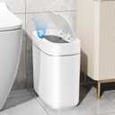 JUDRDO Small Trash Can for Bathroom, 3.5 Gallon Automatic Touchless Trash Can with Lid, Motion Sensor Slim Garbage Can Waterproof Trash Bin Waste Basket for Bedroom, Kitchen (White)