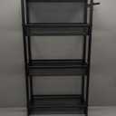 Utility Slim Storage Cart, 4 Tier Small Rolling Kitchen Laundry Room Cart with Wood Top, Metal Narrow Bathroom Storage Cabinet Mobile Shelf Unit Organizer Trolley with Handle for Narrow Space (7.1 Inch Wide, Black)