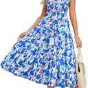 GRACE KARIN Womens Summer Floral Midi Dresses Short Sleeve Beach Wedding Guest Dress Drawstring Long Flowy Dress with Pockets (Large)