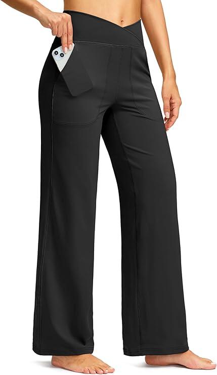 Wide Leg Pants Woman Yoga Pants with Pocket Crosscover High Waist Stretch Work Lounge Casual Dress Sweatpants, 2PCS, 160