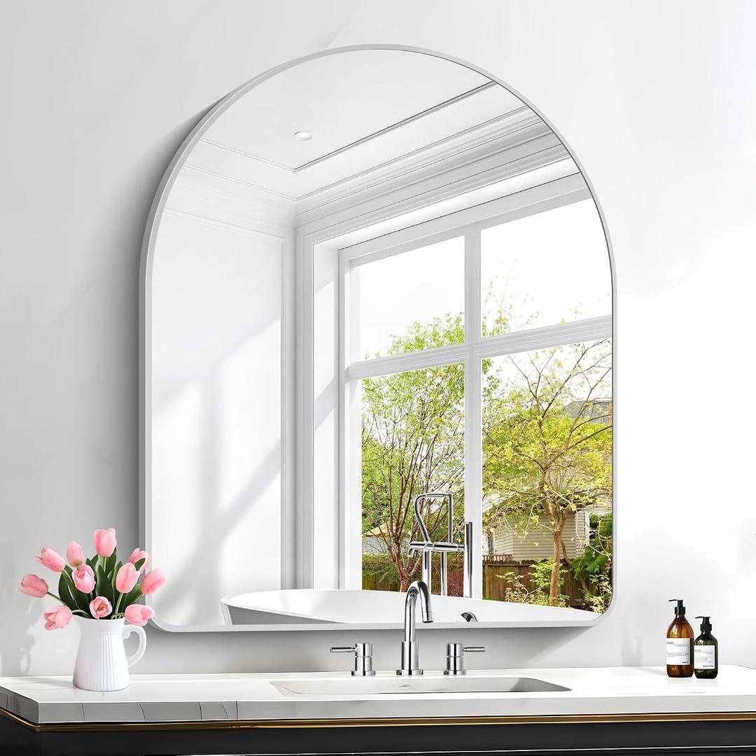 FORBATH Arched Bathroom Mirror 30x36 Inch, Arch Wall Mirror with Silver Aluminum Frame, Arched Mirror for Dresser, Fireplace,Entryway,Home Decor,Hanging or Leaning Against Wall