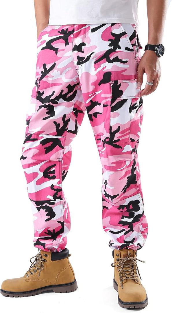 BACKBONE Mens Casual Street Fashion Camo Cargo Pants Army Combat Military BDU Pants Work Hunt Pants (36W x 32L, Pink Camo)