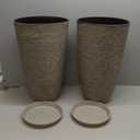 QCQHDU Set of 2 Oversized 9 Gallon Round Planters for Front Door & Patio - 12x21 Inch Tall Outdoor/Indoor Plant Pots with Drainage Tray, Gray Faux Stone Textured Tree Planters for Porch Decor