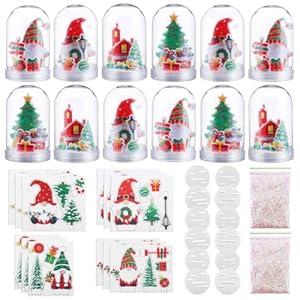 Yuntau 12 Set Christmas Gnomes Snow Globe Craft Kit for Kids Make Your Own Gnomes Snow Globes Holiday Glitter Making Kit Plastic DIY Kit for Home Activities