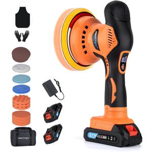 Cordless Car Buffer Polisher w/ 2x2000mAh 21V Batteries, 6 Inch Car buffer Waxer Kit, Car Polishing Machine w/ Extra 18 PCS Attachments & 6 Variable Speed, Car Buffer Polisher for Car Detailing