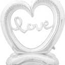 Valentines Day Balloons, Valentines Day Decorations Decor for Party, Galentines Day Decorations, 1Pcs Large 58Inch x 30 Inch Silver Heart Love Standing Balloons