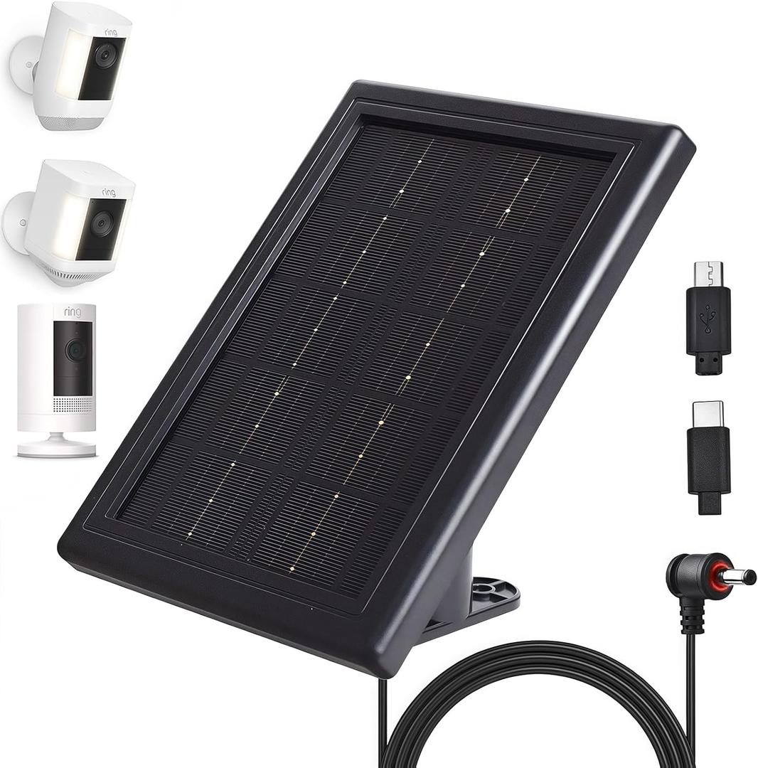 Ring Camera Solar Panel Charger, 5V 3.5W Solar Charger Compatible with Ring Spotlight Cam/Stick Up Cam Battery Outdoor Wireless Surveillance Camera, 16.4ft Cable (Black, 1 Pack)