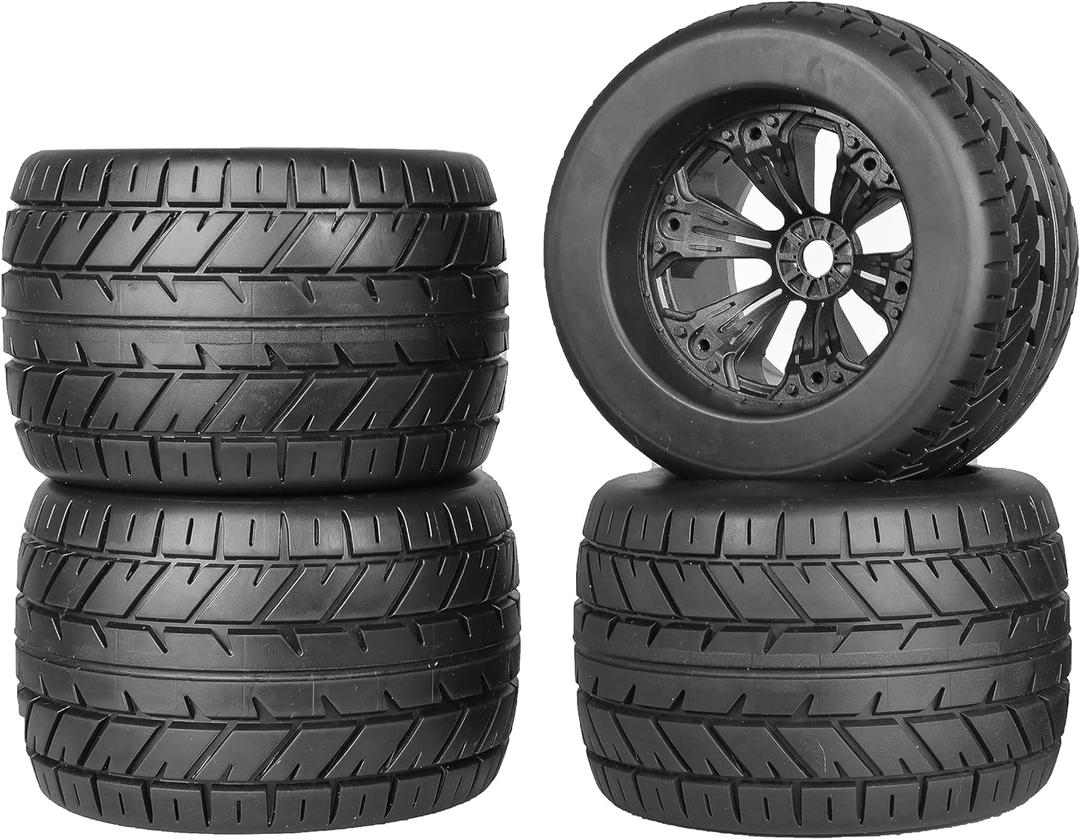 RC Station 17mm Hex RC Wheels and Tires for Traxxas Sledge Maxx Revo 3.3 Summit Arrma Kraton Notorious Outcast 6s Redcat 3.8 RC Tires 1/8 Scale RC Truck Wheels and Tires Preglued Set of 4 S-1