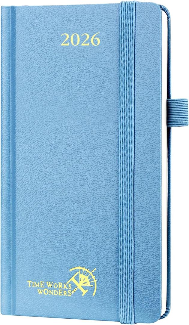 POPRUN 2026 Pocket Calendar Planner (Mini Size-3.5" x 6.5" Hardcover),12 Months (Jan. - Dec. 2026) - Small Planner Weekly and Monthly for Purse with Pen Holder, Storage Pocket - Haze Blue